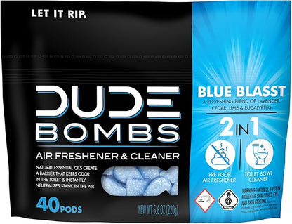 DUDE Wipes DUDE Bombs Toilet Stank Eliminator - 2-in-1 Air Freshener and Toilet Bowl Cleaner - 1 Pack (40 Pods) - Deodorizing Blend of Lavender, Cedar, Lime, and Eucalyptus