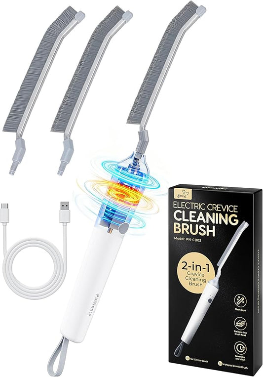 Reciprocating Deep-Clean Brush - Powered by Back-and-Forth Scrubbing Action & LED Light, 3-Speed 2-in-1 Hard and V-Shaped Bristles for Grout, Kitchen, Bathroom, Car, Pet Areas
