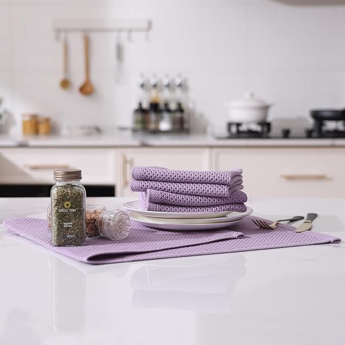 Kitinjoy 100% Cotton Waffle Weave Kitchen Hand Towels (13 X 28 Inches, Lavender), 8-Pack Super Soft and Absorbent Dish Towel for Drying Dishes