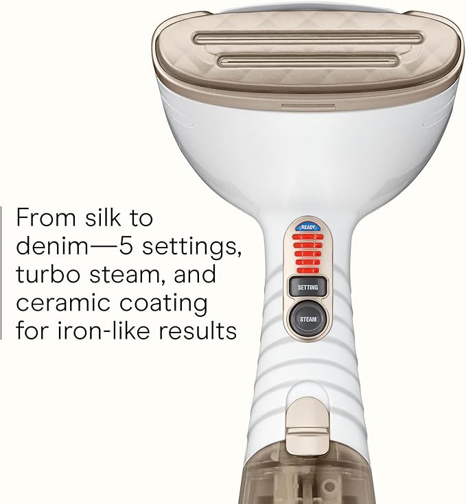 Conair Handheld Garment Steamer for Clothes, Turbo ExtremeSteam 1875W Fabric Steamer, Portable Handheld Design, Strong Penetrating Steam, White/Champagne