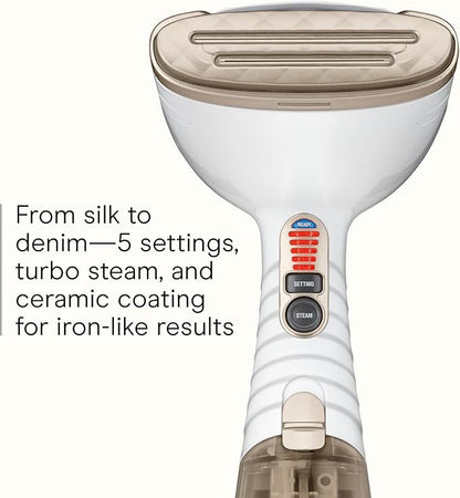 Conair Handheld Garment Steamer for Clothes, Turbo ExtremeSteam 1875W Fabric Steamer, Portable Handheld Design, Strong Penetrating Steam, White/Champagne