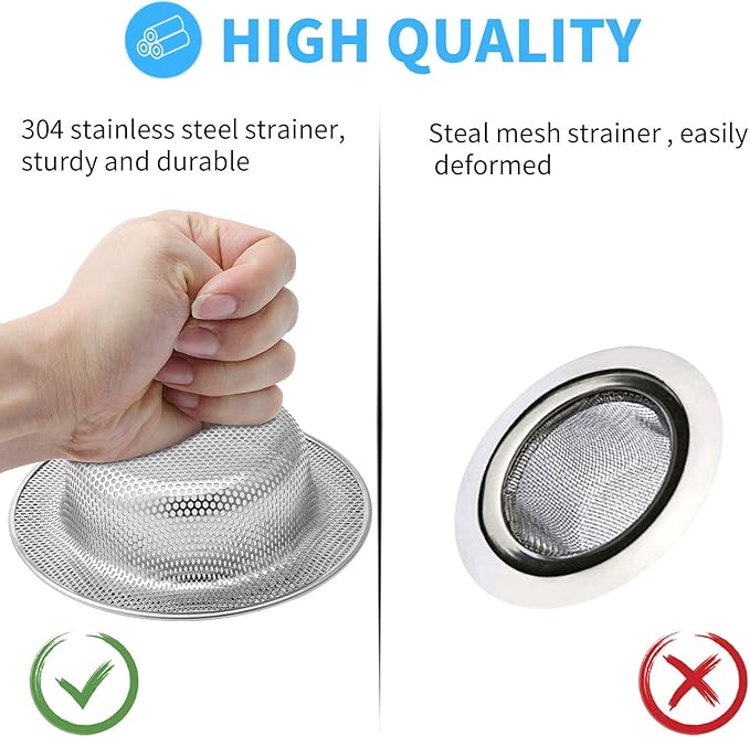2 Pack Upgrade Kitchen Sink Strainer (Sink Drain Strainer) - 304 Stainless Steel Rust Free, Fordable Handle, 4.5 Inch Diameter
