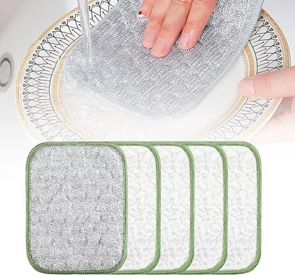 Multipurpose Wire Dishwashing Rags for Wet and Dry, Double Layer Wire Cleaning Cloths for Sinks Pots Pans, Thick Non Scratch Wire Dishcloth Scrubbing Pads Kitchen Supplies, Towel Wire Cleaning (5)