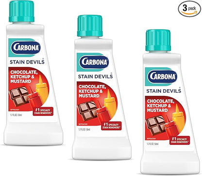 Carbona Stain Devils® #2 | Ketchup, Mustard & Chocolate | Professional Strength Laundry Stain Remover | Multi-Fabric Cleaner | Safe On Skin & Washable Fabrics | 1.7 Fl Oz, 3 Pack