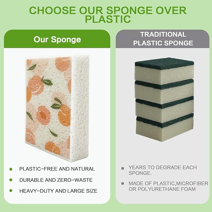 Scrub Sponge, 6 Kitchen Sponges for Cleaning Around the Home, Bathroom & More, Large Size Scratch-Free Dish Scrubber, Best for Nonstick Pots and Pans (4" x 6" x 1",Peach