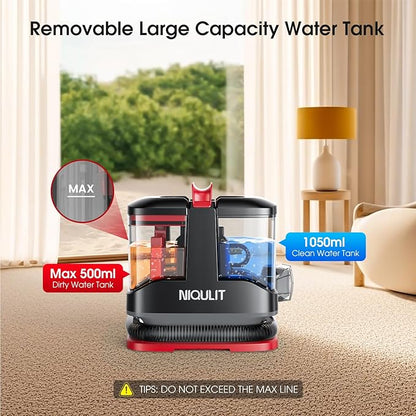 Portable Carpet & Upholstery Cleaner Machine - 15Kpa Deep Cleaning for Area Rugs, Pets, Couch & Car, Cleaning Machine with Dual Size BrushHead & Self-Cleaning System, Spot Cleaner for Stairs/Furniture