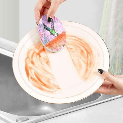 Hummingbird Kitchen Scrub Sponges, Pop-up Kitchen Cleaning Sponges Reusable Dish Washing Sponges for Bathroom Household Cleaning 3 Pack - Non Scratch Scrubber