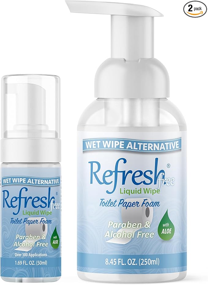 Refresh Liquid Wipe Free: Toilet Paper Foam (Sensitive Skin Foam, 50ml/250ml (10.14 Fl Oz) Combo Pack)
