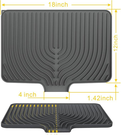 Silicone Drying Mat for Kitchen Counter , Dish Drying Rack Matt with Built in Drain, 18 Inch Dry Mats for Dishes Drying Pad for Kitchen Counter (18×12inch, gray)