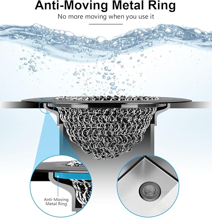 Revolutionary Kitchen Sink Drain Strainer, Patented Reversible Kitchen Sink Strainer, 304 Stainless Steel Sink Strainer Basket, Anti-Clogging & Handmade, Fit US Standard 3-1/2'' Sink Hole, Black