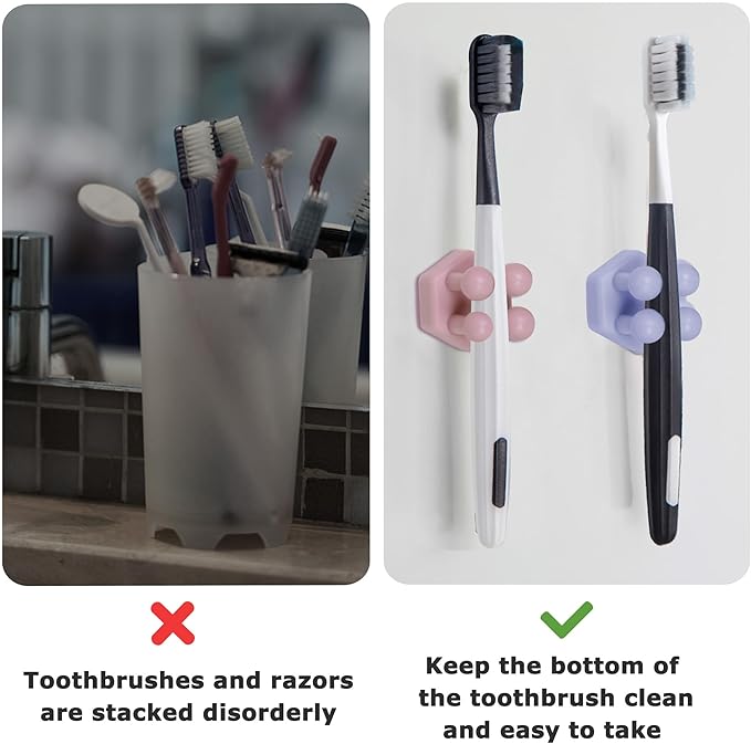 Silicone Toothbrush Holders for Bathroom - Adhesive Shower Toothbrush Holder Wall Mounted, Multi-Function Hook Waterproof Razor Holder Single Hook, Utility Plug Holder for Kitchen Living Room Office