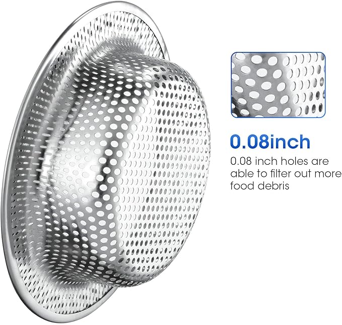 2 Pack 4.5 Inch Kitchen Sink Drain Strainer with Handle, Rustproof Stainless Steel Food Catcher, Prevents Clogged Pipes, Micro-Perforated Drain Filter for Home, Apartment and Tiny House