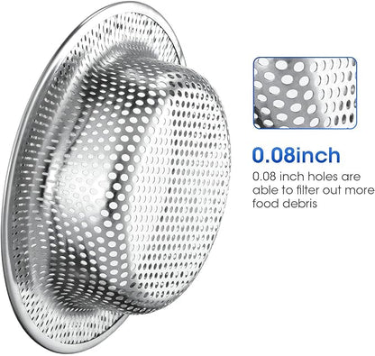 2 Pack 4.5 Inch Kitchen Sink Drain Strainer with Handle, Rustproof Stainless Steel Food Catcher, Prevents Clogged Pipes, Micro-Perforated Drain Filter for Home, Apartment and Tiny House