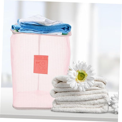 MAGICLULU Folding Wall-mounted Dirty Clothes Storage Basket Mesh Laundry Organizer Nail Hook Space-saving for Apartments and Hotels Pink