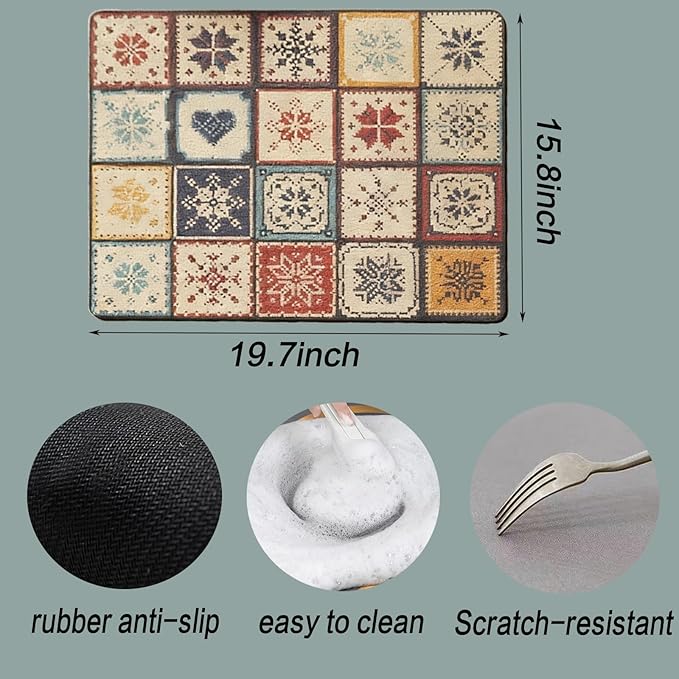 Dish Drying Mat,Retro Quick Drying Water Draining Mat for Kitchen Bar Countertop, Fast Water Absorption Hide Stains Easy to Clean Fit Coffee Bar Accessories Bar Mats for Countertop