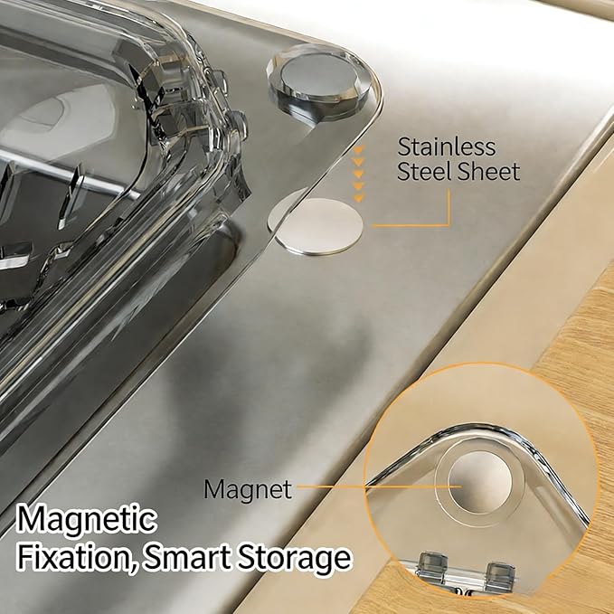 Magnetic Drainage & Filter Basket with Enhanced Durability, Triangular Sink Strainer with Twist-Open Bottom, Heavy-Duty Kitchen Sink Corner Rack for Draining & Storage, Punch-Free Installation