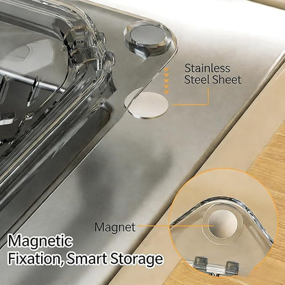 Magnetic Drainage & Filter Basket with Enhanced Durability, Triangular Sink Strainer with Twist-Open Bottom, Heavy-Duty Kitchen Sink Corner Rack for Draining & Storage, Punch-Free Installation