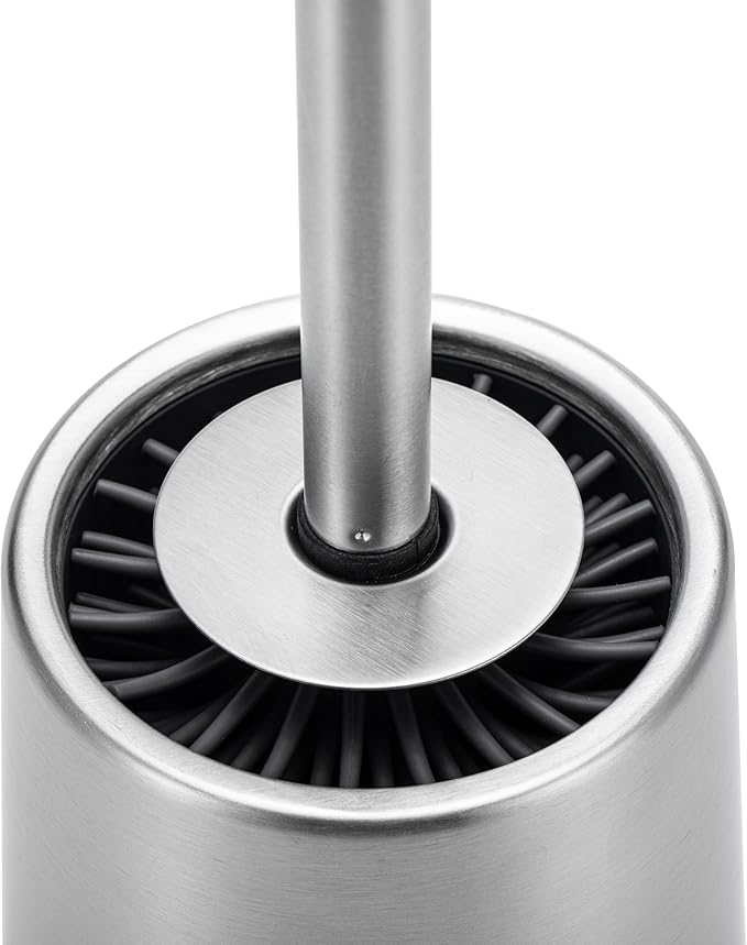 SUS304 Stainless Steel Toilet Brush and Holder Silicone Bathroom Brush TPE Brush Head Toilet Cleaner for Bowl Bathroom Cleaning Brush Caddy Cepillo de Baño Brushed Silver