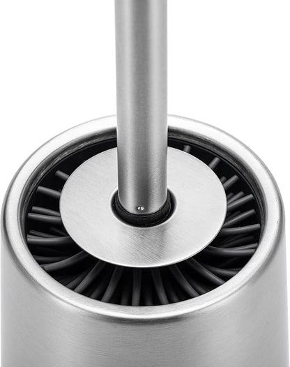 SUS304 Stainless Steel Toilet Brush and Holder Silicone Bathroom Brush TPE Brush Head Toilet Cleaner for Bowl Bathroom Cleaning Brush Caddy Cepillo de Baño Brushed Silver