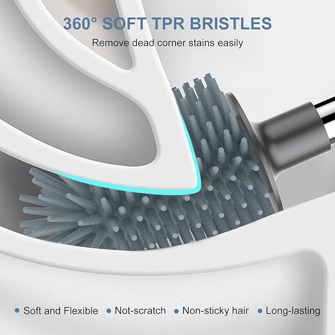 SetSail Silicone Toilet Bowl Brush and Holder Automatic Toilet Brushes for Bathroom with Holder Ventilated Toilet Cleaner Brush for Toilet Scrubber Cleaning - Grey (2 Packs)