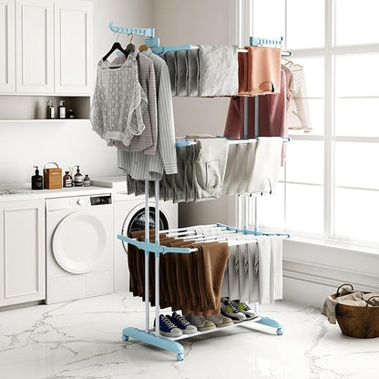 Tangkula 4-Tier Foldable Clothes Drying Rack, Oversized Drying Rack w/Lockable Wheels & Rust-Proof Metal Frame, Indoor Outdoor Large Drying Hanger w/Adjustable Gullwings, Movable Laundry Hanger