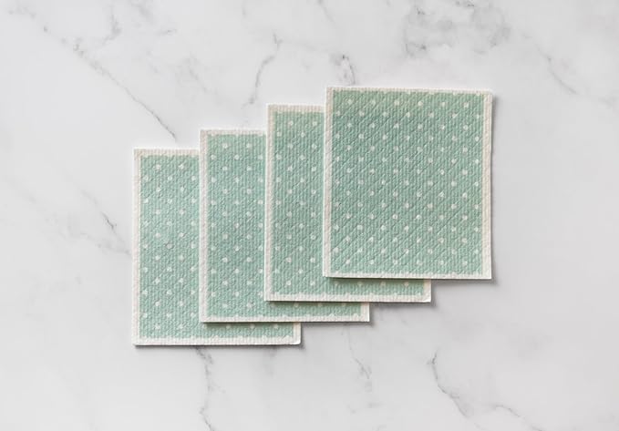 Martha Stewart Swedish Kitchen Absorbent Sponge Dish Cloths, Polka Dots, 8 Count