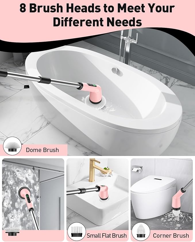 Electric Spin Scrubber for Cleaning Bathroom, Shower Scrubber Cordless Scrub Brush with IPX7 Waterproof & 2 Speed