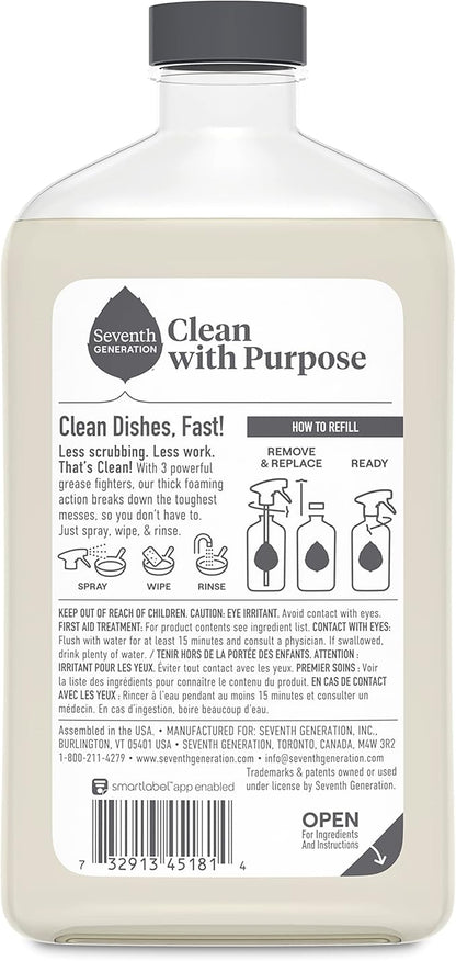 Seventh Generation Foaming Dish Spray,3 Refills and 1 Sprayhead,16 Fl Oz,(Pack of 6)