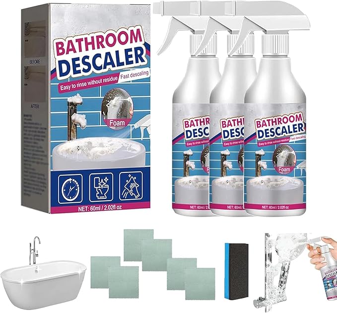Bathroom Descaler Foam Cleaner Spray, All-Purpose Bathroom Descaler Foam Spray, For Bathtub, Toilet, Glass, Faucet, Fresh Scent