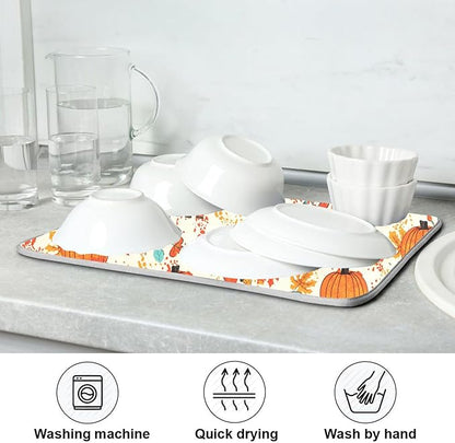 Fall Fox Dish Drying Mat for Kitchen Countertop 16x18 Autumn Chestnuts Pumpkin Berry Thanksgiving Day Small Drying Mat Reusable Quick Dry Dish Sink Mats Easy Clean Decorative Essentials