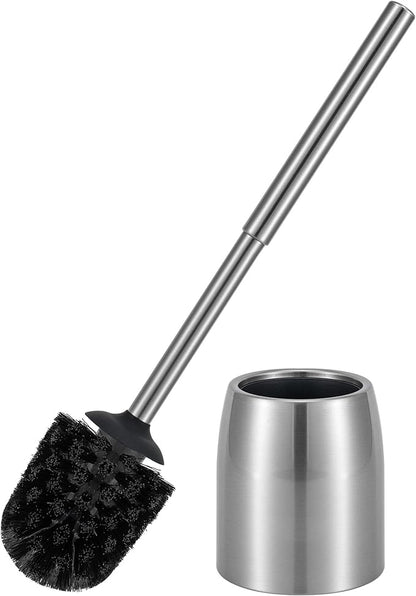 SUS304 Stainless Steel Toilet Brush and Holder Set Stain Nickle 12In Handle BristlesToilet Bowl Brush Cepillo para Baños Bathroom Brushes Cleaning Brush with Case Anti-Rust Brushed Silver