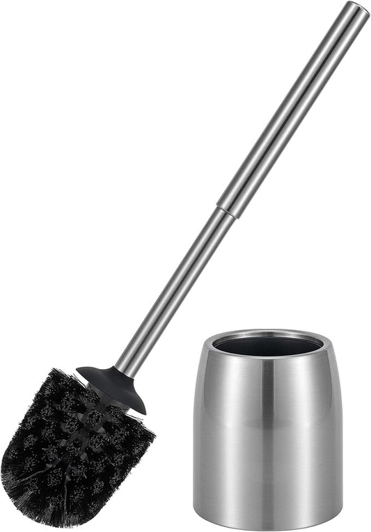SUS304 Stainless Steel Toilet Brush and Holder Set Stain Nickle 12In Handle BristlesToilet Bowl Brush Cepillo para Baños Bathroom Brushes Cleaning Brush with Case Anti-Rust Brushed Silver
