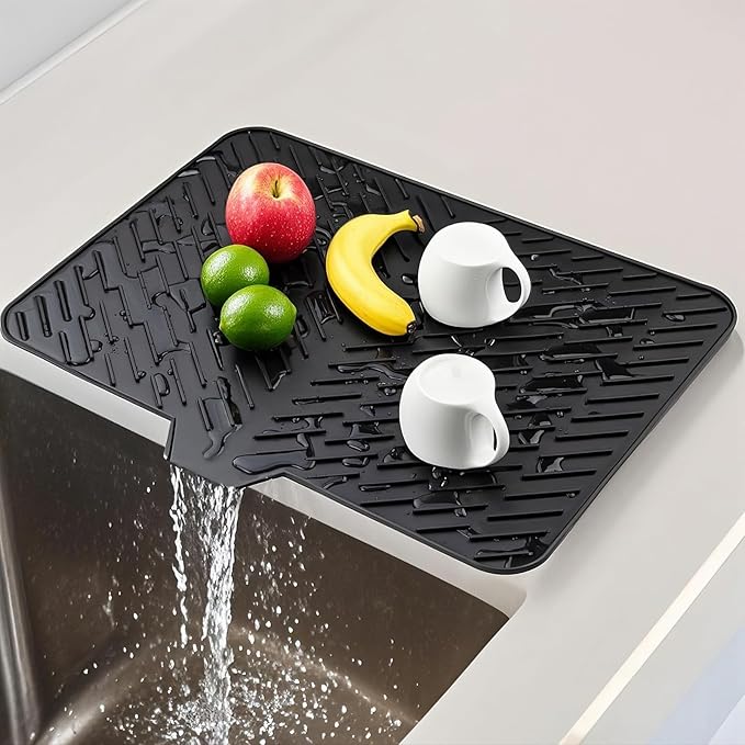 Silicone Dish Drying Mat 23x17 Multiple Usage,Easy clean,Eco-friendly,Heat-resistant Silicone Mat Dish Drying Mats For Kitchen Counter or Sink,Refrigerator or Drawer liner Black23inchx17inch