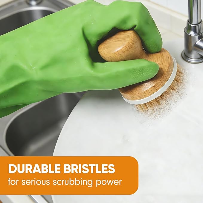 Bamboo Dish Brush, Natural Wooden Washing Dish Brush Scrubber for Pans Dishes Pots Kitchen Sink Cleaning