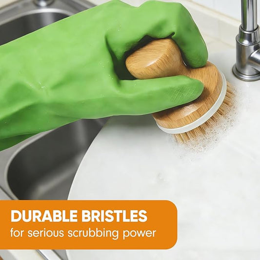 Bamboo Dish Brush, Natural Wooden Washing Dish Brush Scrubber for Pans Dishes Pots Kitchen Sink Cleaning
