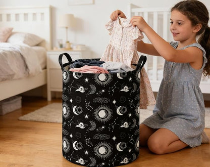Kids Laundry Basket Star Hamper for Nursery Hamper Cute Kids Storage Bin Room Decor for Home(Black)