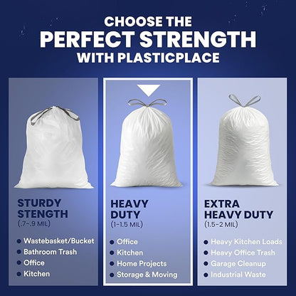Plasticplace 13 Gallon Trash Bags â”‚ 1.2 Mil â”‚ White Drawstring Garbage Can Liners â”‚ 24" x 31", 200 Count (Pack of 1)