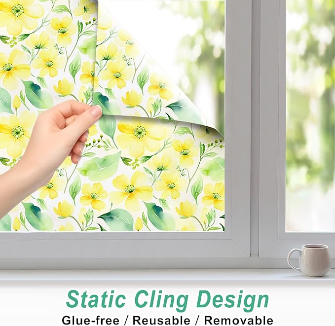 Frosted Glass Window Film, Heat Insulation, UV Block, Anti-Glare, One Way Privacy Tint, Static Cling for Home Bathroom Door, Renter Friendly, Day & Night Privacy