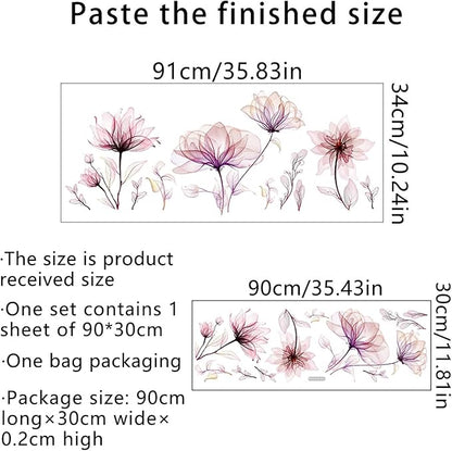 Watercolor Flowers Wall Decals - Removable Vinyl Peel & Stick Floral Wall Art for Girls Boys Nursery Bedroom Living Room Decor