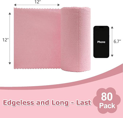 Jessy Home 80 Pack Reusable Paper Towels Pink Microfiber Cleaning Cloth Roll 12"x12" Microfiber Towels, Tear Away Cloth for Cars,Wash Cloths,Lint Free Rags for House,Kitchen,Window,Cleaning Supplies