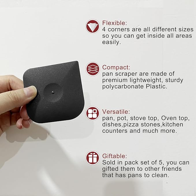 Plastic Pan Dish Pot Food Kitchen Scraper Tool Set, 3 pcs Nylon Plastic Cast Iron Skillet Cleaner Scrubber Scrapper, Kitchen Scraper Non-Scratch (Black)
