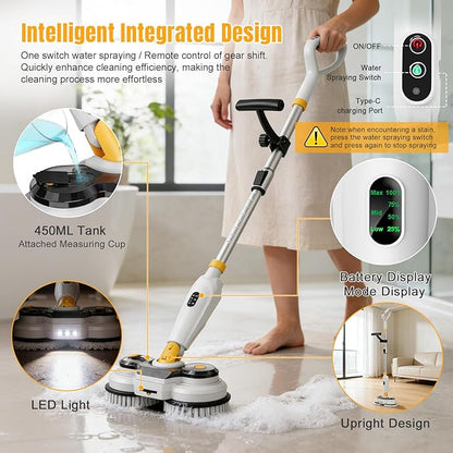 Cordless Electric Mop for Dewalt 20V Battery (NO Battery), 2 in 1 Automatic Spin Mop & Electric Floor Scrubber Machine with LED Light & Water Spray, 800 RPM Rotating Electric Mops for Floor Cleaning