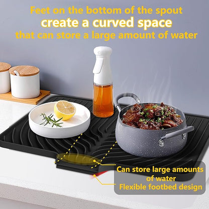Silicone Drying Mat for Kitchen Counter , Dish Drying Rack Matt with Built in Drain, 18 Inch Dry Mats for Dishes Drying Pad for Kitchen Counter (18×12inch, black)