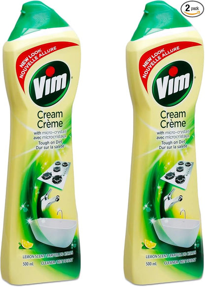 Vim (Cif) Cream Multi Purpose Cleaner with Micro Crystals, Lemon Scent - 16.9 Fl Oz / 500 mL x 2 Pack