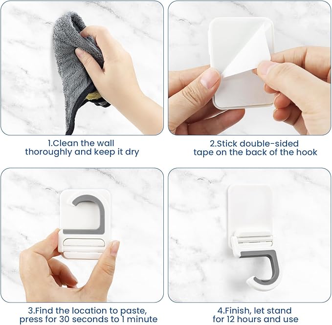 4 Pcs White Broom and Mop Holder Wall Mount Self-Adhesive Anti-Slip Gripper Cleaning Organizer Mop Handle Hanger Multi-Purpose Hook for Household, Home, Kitchen,Bathroom, Garden, Garage Storage