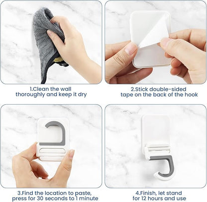 4 Pcs White Broom and Mop Holder Wall Mount Self-Adhesive Anti-Slip Gripper Cleaning Organizer Mop Handle Hanger Multi-Purpose Hook for Household, Home, Kitchen,Bathroom, Garden, Garage Storage