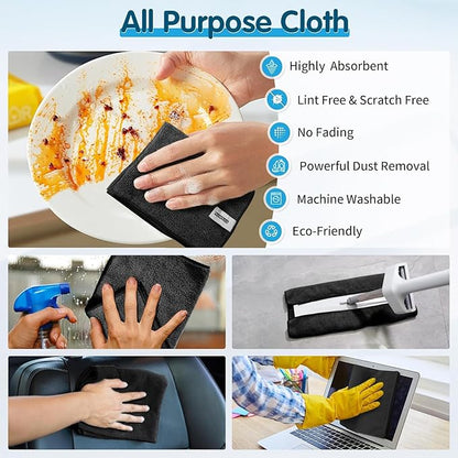 FIXSMITH Black Microfiber Cleaning Cloth -Pack of 12, Highly Absorbent Cleaning Rags, 16"X12" All Purpose Cleaning Towels for Housekeeping, Kitchen, Car, Lint Free and Reusable Microfiber Towels