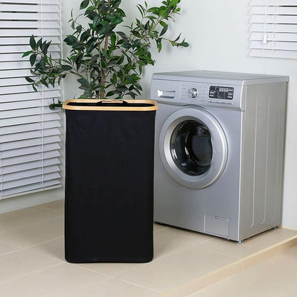 Laundry Hamper with Lid, 110L Large Laundry Basket with Handle, Collapsible Clothes Basket Organizer with Removable 2 Inner Bag for Clothes Toys Towels - Black