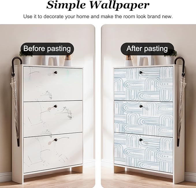 Modern Peel and Stick Wallpaper Light Blue Wallpaper 17.3" x 200" Boho Abstract Geometric Contact Paper Waterproof Wall Paper for Bedroom Cabinets Furniture Vinyl