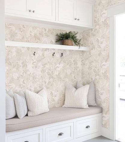 Heroad Beige Brown Wallpaper Floral Wallpaper Peel and Stick Boho Contact Paper Vintage Wall Paper Removable Self-Adhesive for Bedroom Cabinets Decoration Thicken Vinyl 17.3" x 78.7"
